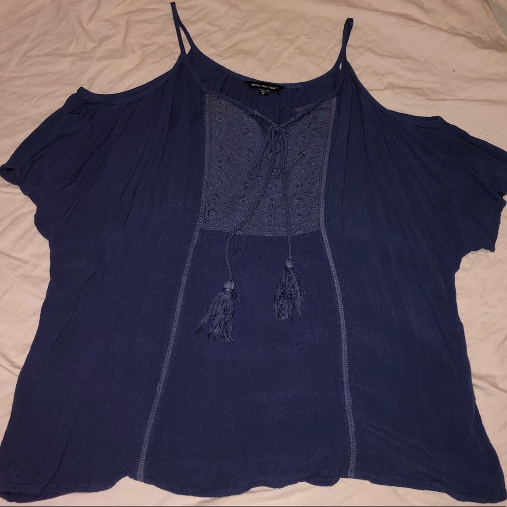 Unique Spectrum open shoulder Dark blue top